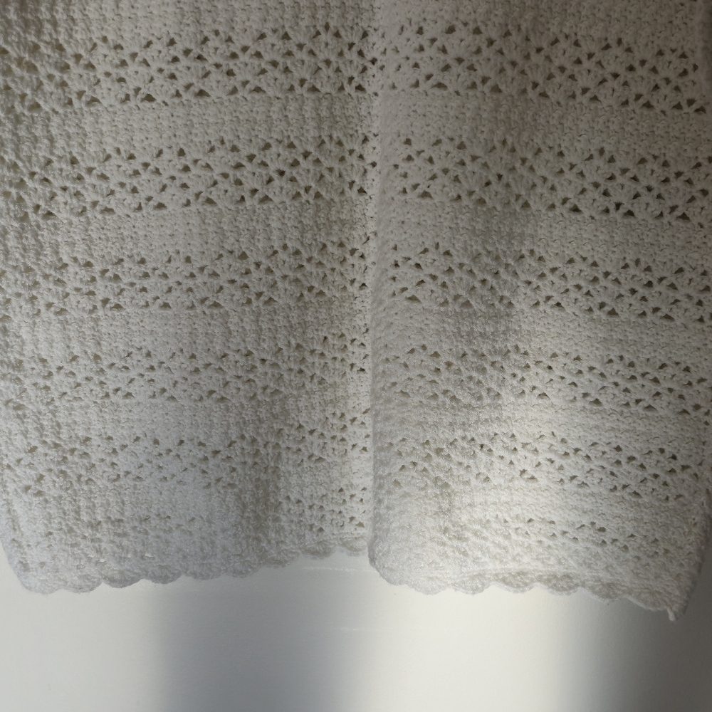 Vintage Crochet Longline Cardigan Pearl Button Coquette White L/XL - Picture 9 of 14